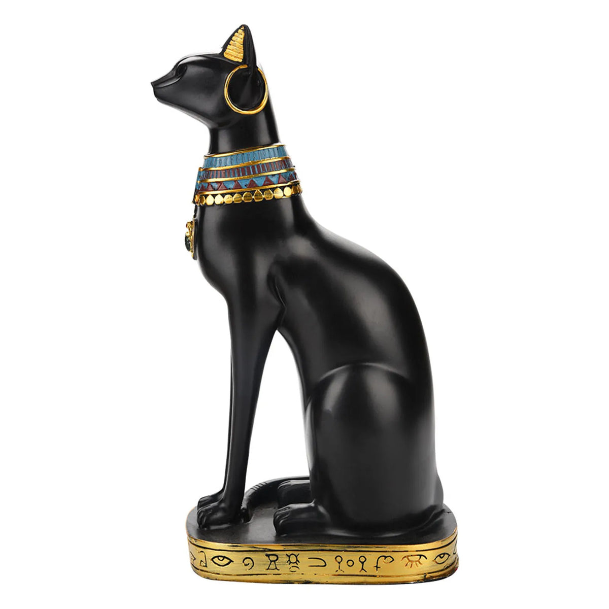 statuette chat égyptien résine ornement maison noël décoration or hiéroglyphes ancien populaire