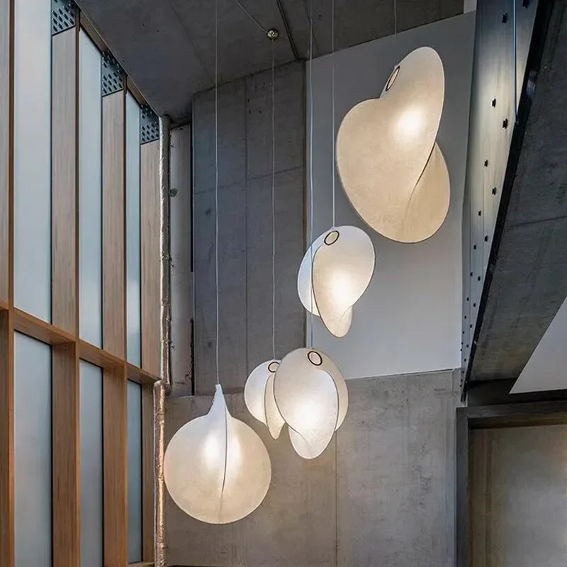 suspension luminaire moderne soie blanche organique minimaliste salon chambre hall