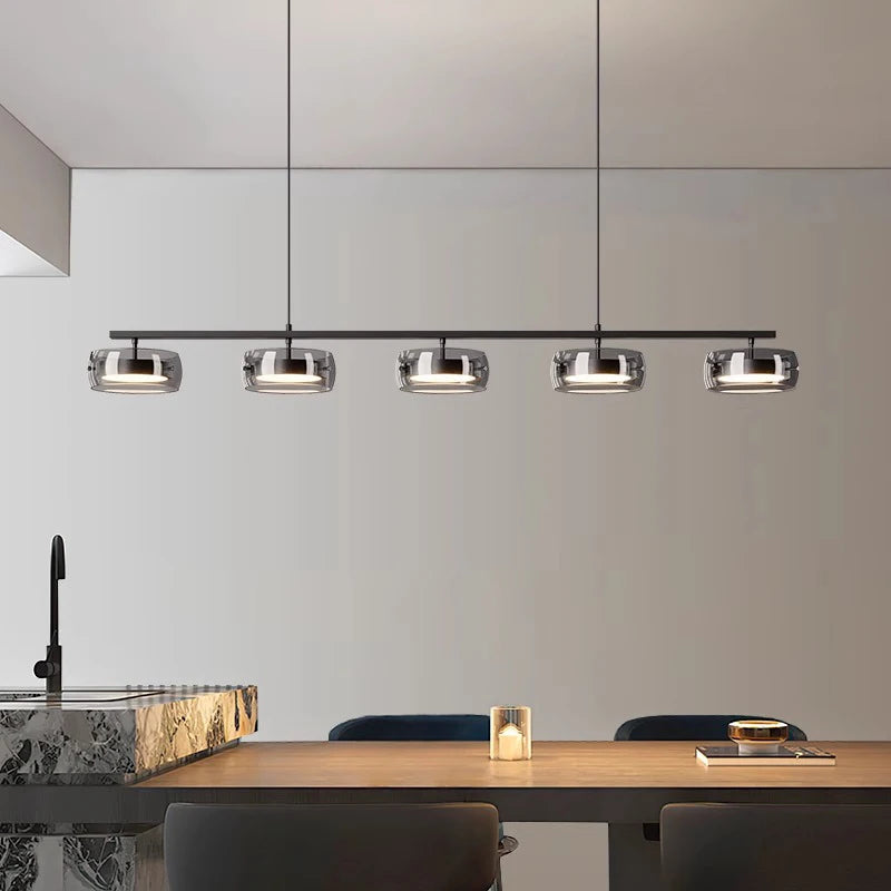 suspension lumineuse moderne noir transparent plafonnier nordique têtes 90cm suspendre inoxydable