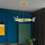 suspension lumineuse moderne fleurs papillons or blanc led 2000lm 10ampoules