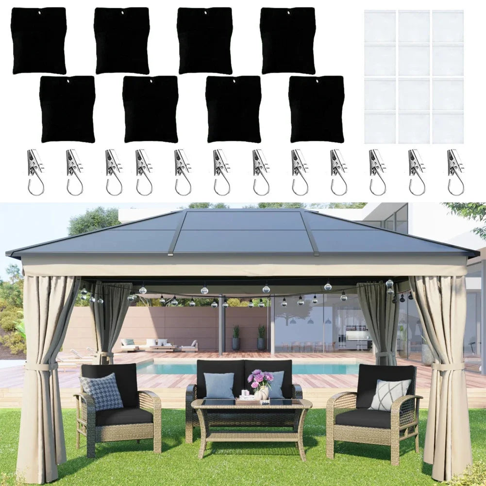 rideaux exterieur sacs noirs filtres blancs pinces linge accessoires pergola decorationextérieur opaquesemitransparent