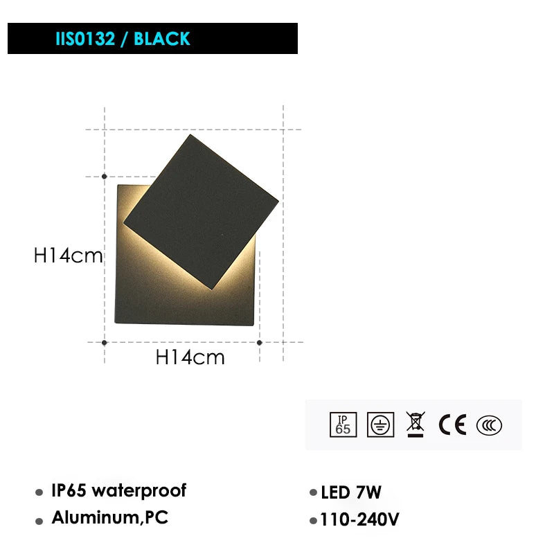 lampe murale led moderne noire ip65 rectangulaire mat 14cm 14cm fixée
