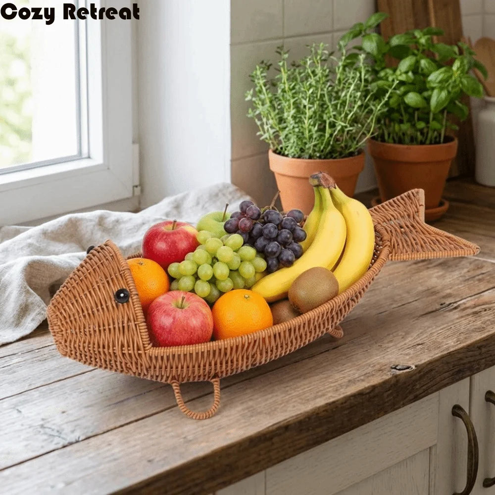 panier osier tressé marron rustique poignées réutilisable salon décoration fruits légumes