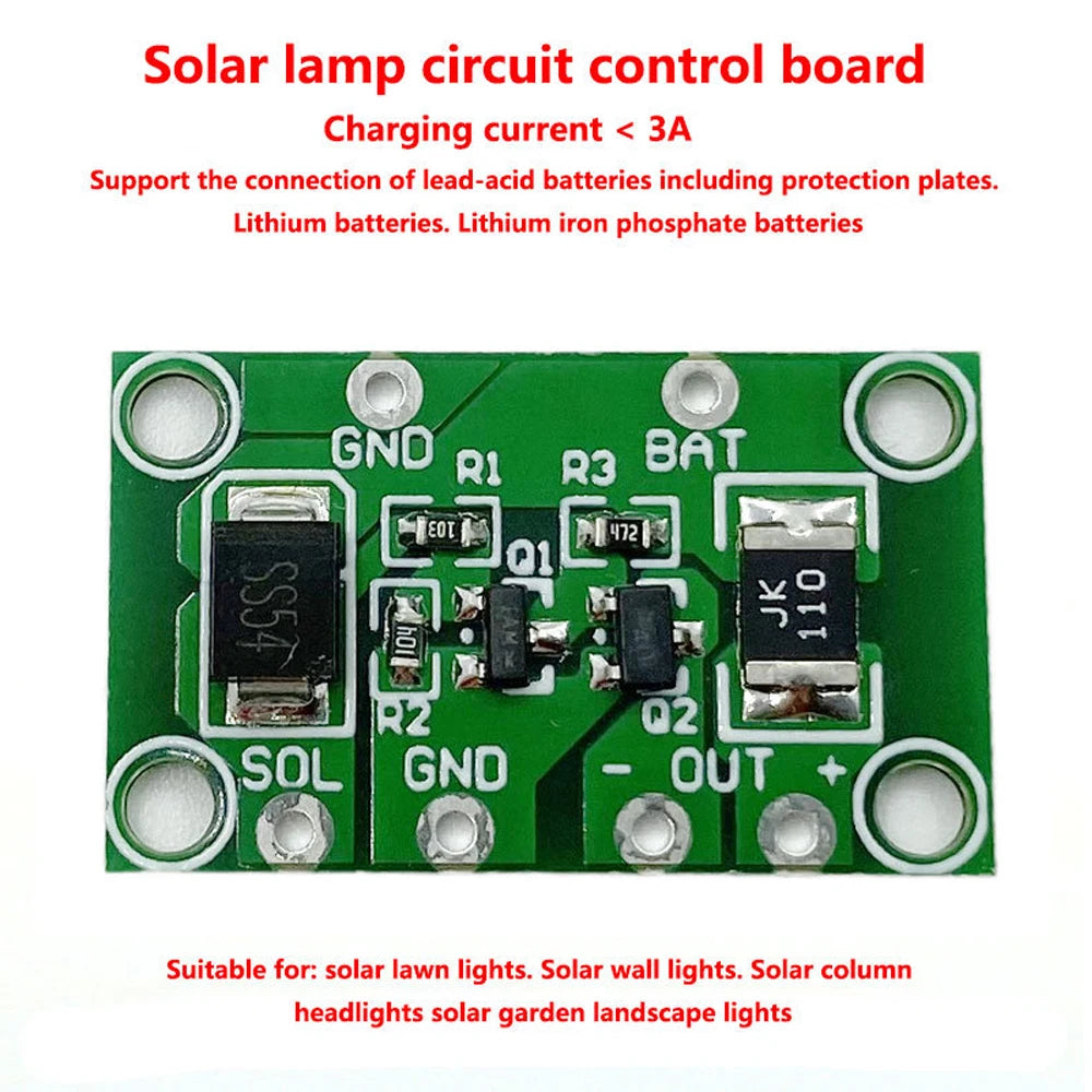 contrôleur lampe solaire induction lumière charge batterie 3.7V 24V technique vert transistors résistances condensateurs