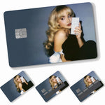 autocollants carte crédit sabrina carpenter adhésifs personnalisables moderne bleu clair noir doré imprimé maillot