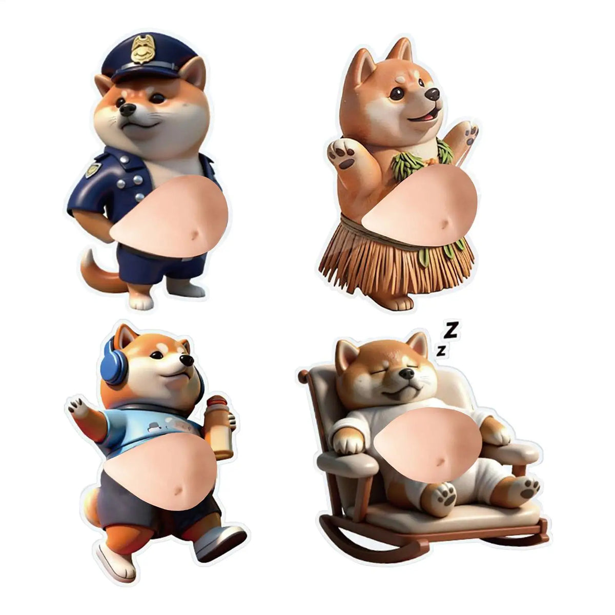 autocollants 3d chien shiba inu cartoon adhésifs décoration maison téléphone portable beige bleu marine