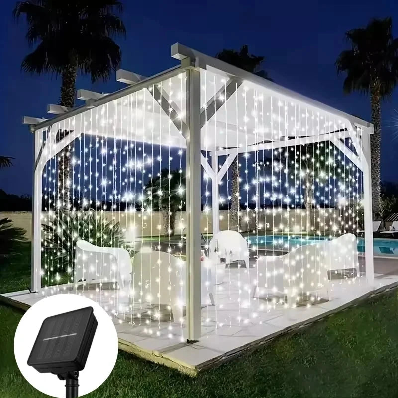 rideau lumineux blanc moderne 3m 3m 300 leds clips solar ip65 decorationextérieur