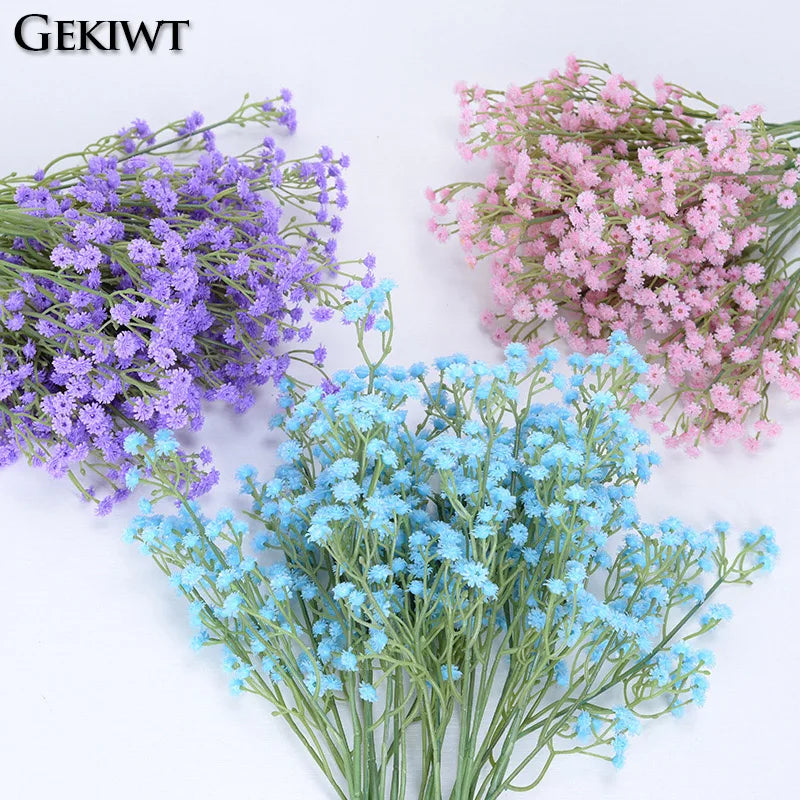 bouquets artificiels violet rose bleu clair blanc petites fleurs rondes modernes intérieur mariage anniversaire