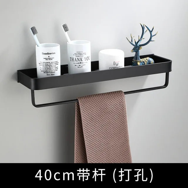étagère murale salle bain blanche aluminium porte serviette porte brosse dents