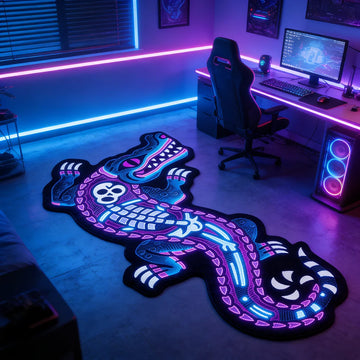 tapis noir blanc bleu violet motif crocodile géométrique texture douce moderne graphique salon chambre