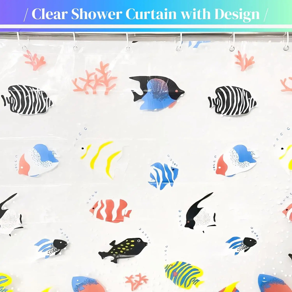 rideau douche poissons tropicaux motifs coraux transparent océan bleu rouge tropical marine echangement facile
