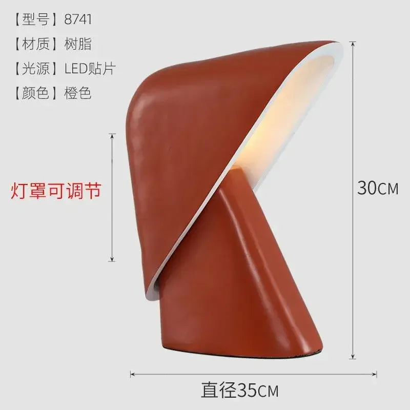 lampe table moderne minimaliste résine led marron noir beige clair interrupteur bouton vde ul