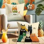 housse coussin chat dessin animé moderne polyester 45x45cm décoration maison lit hospitalière imprimée