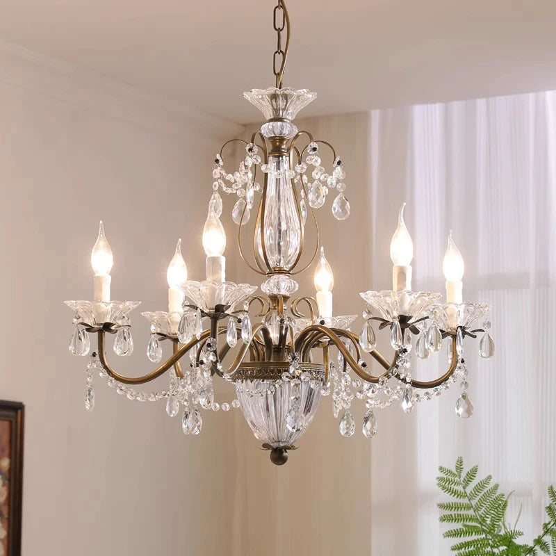 lustre cristal bronze ampoules led têtes classique suspension salon chambre