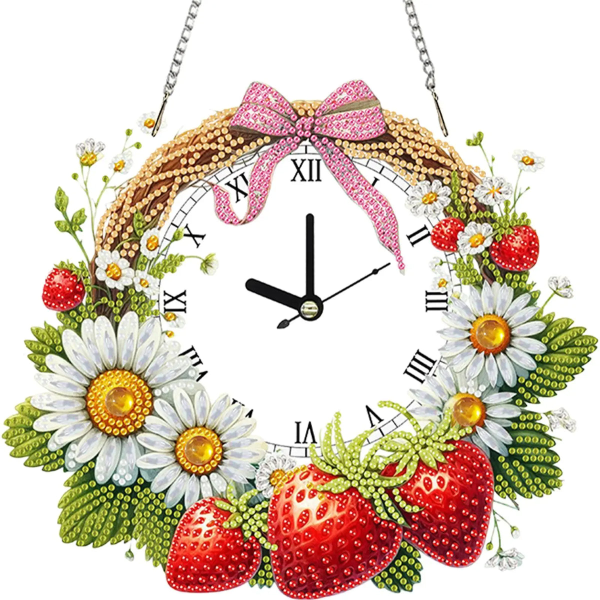 horloge suspendue 2d fleurs oiseaux motifs géométriques blanc multicolore métal chaines