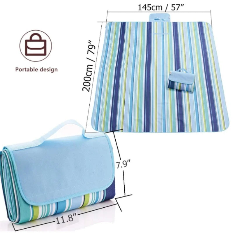 tapis pique nique imperméable anti sable rayures bleu moderne pratique sac transport plage camping