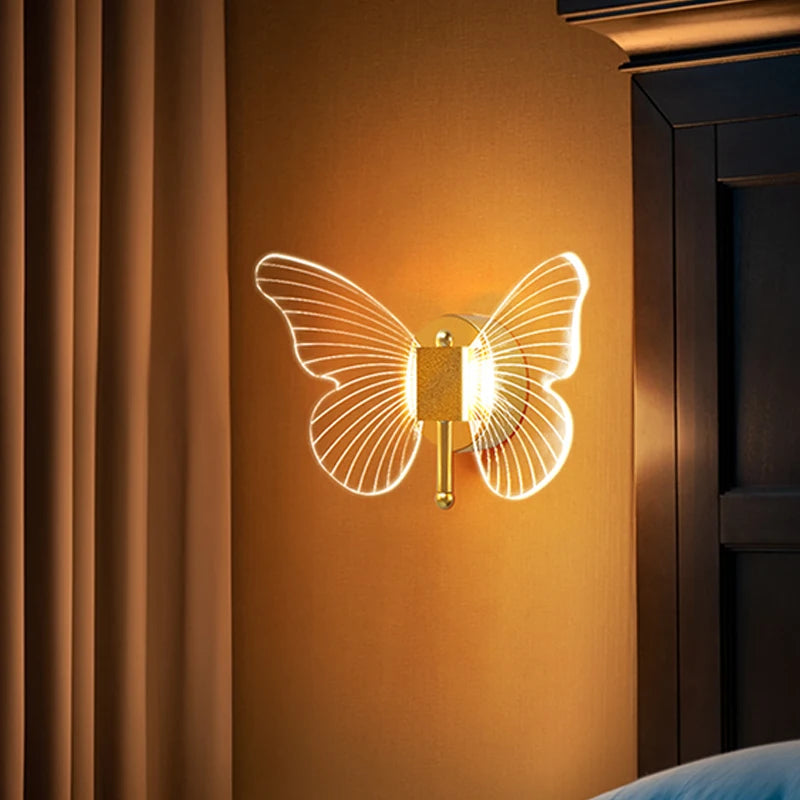 applique murale moderne or papillon led éclairage chambre cuisine transparente