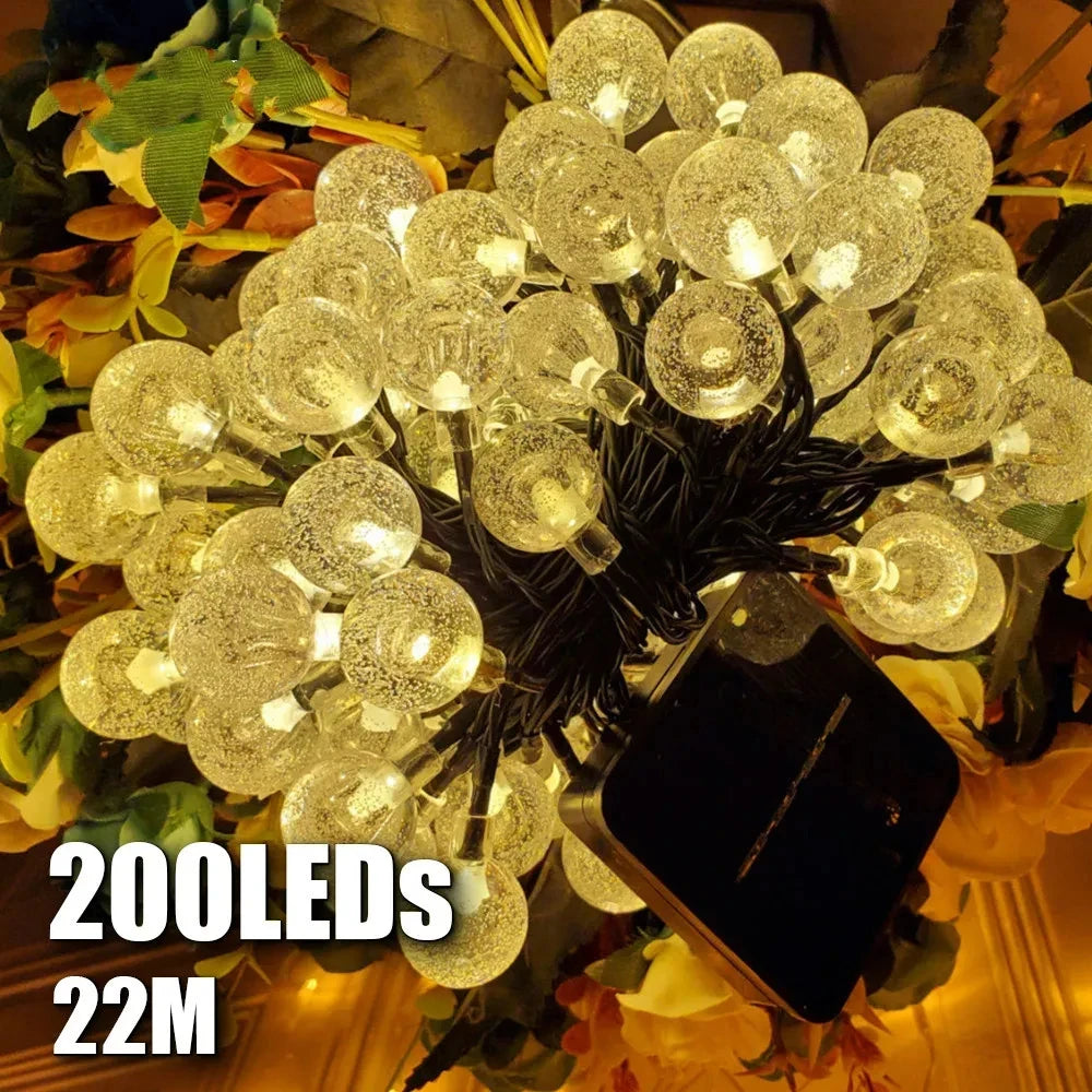 guirlande lumineuse solaire 22m 200leds blanc chaud moderne translucides
