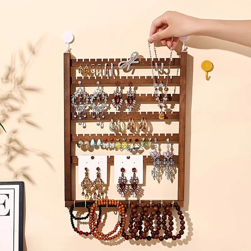 porte bijoux mural bois naturel moderne clips magnétiques boucles doreilles multicolores rusticangement exposant rangement