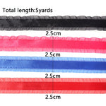 ruban satin rouge rose beige bleu vert noir gris classique rayures frangées yards
