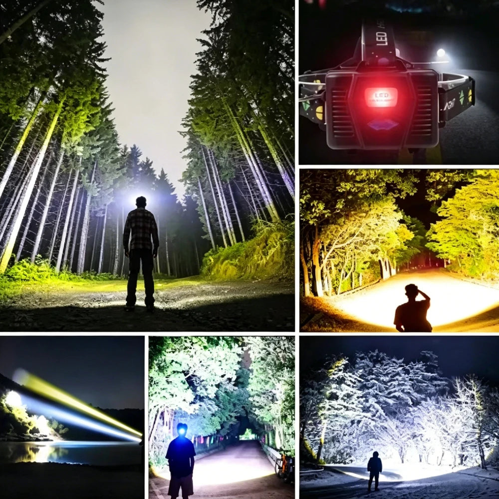 lampe frontale led rechargeable étanche ip65 noir multifonctionnelle randonnée camping course