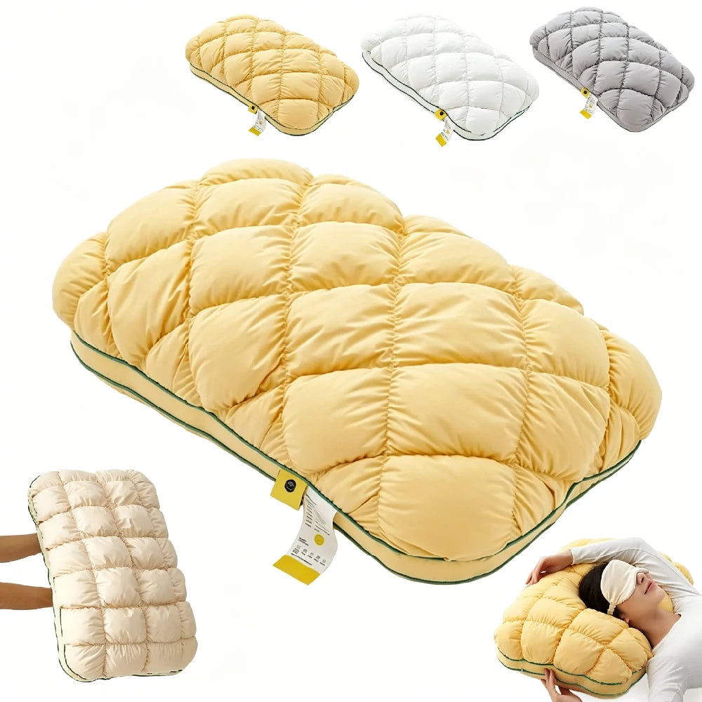 oreiller rembourré motifs carrés jaune blanc gris confortable lit douillet