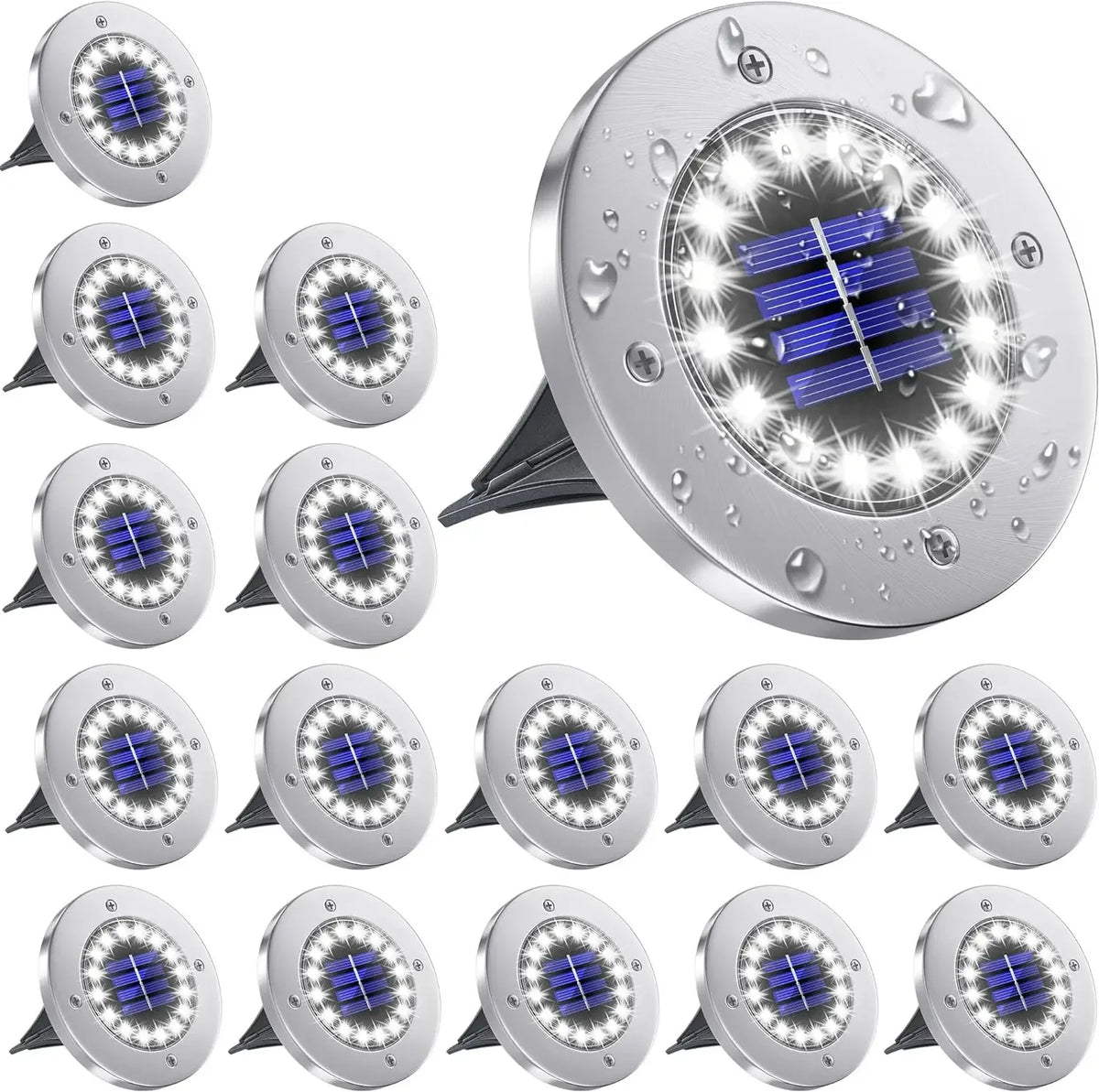 lumière solaire sol 16 led moderne argentée extérieure autonome ip65 inoxydable minimaliste