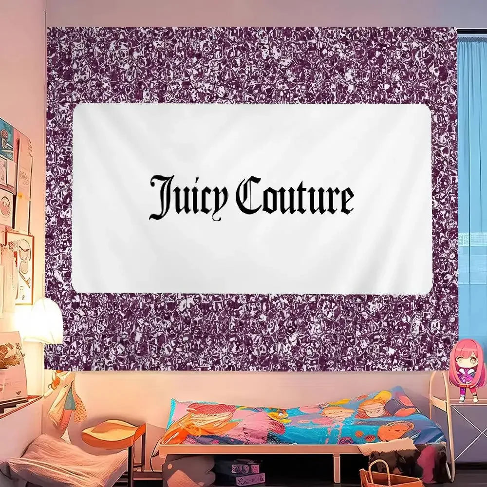 tapisserie murale décor chambre fleurs logo chien rose noir gris tissu coton polyester grande
