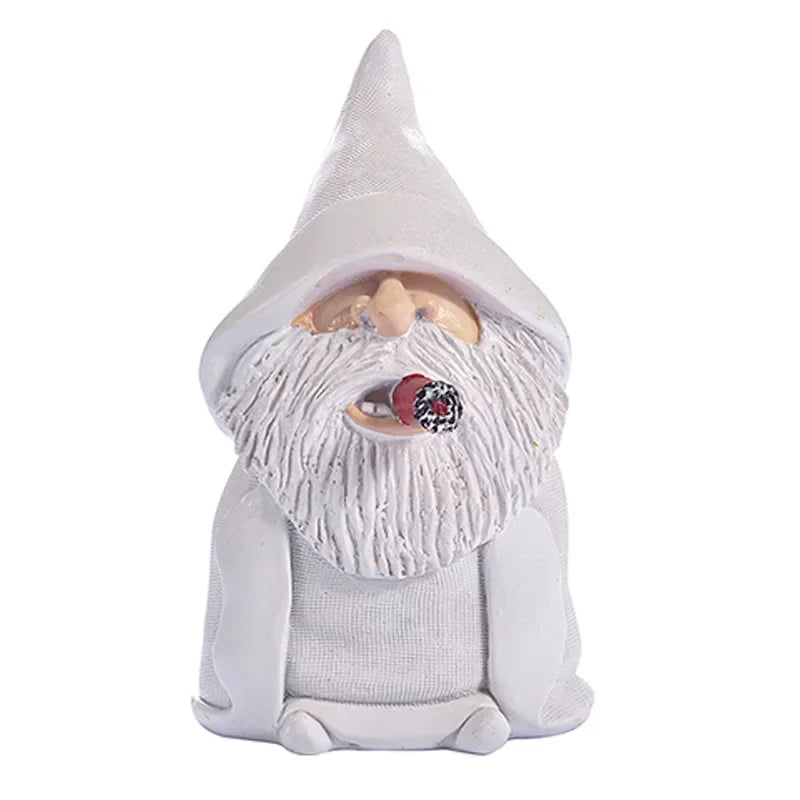 figurine jardin gnome blanc rouge barbe blanche chapeau pointu humoristique signe paix