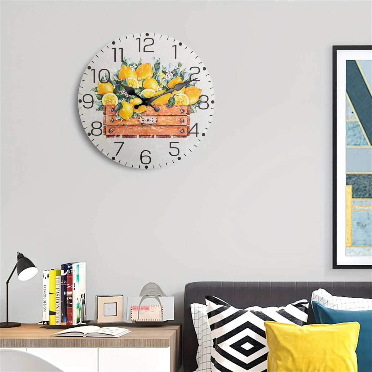 horloge murale bois citron feuilles vintage salon 10 12 14 16 pouces quartz