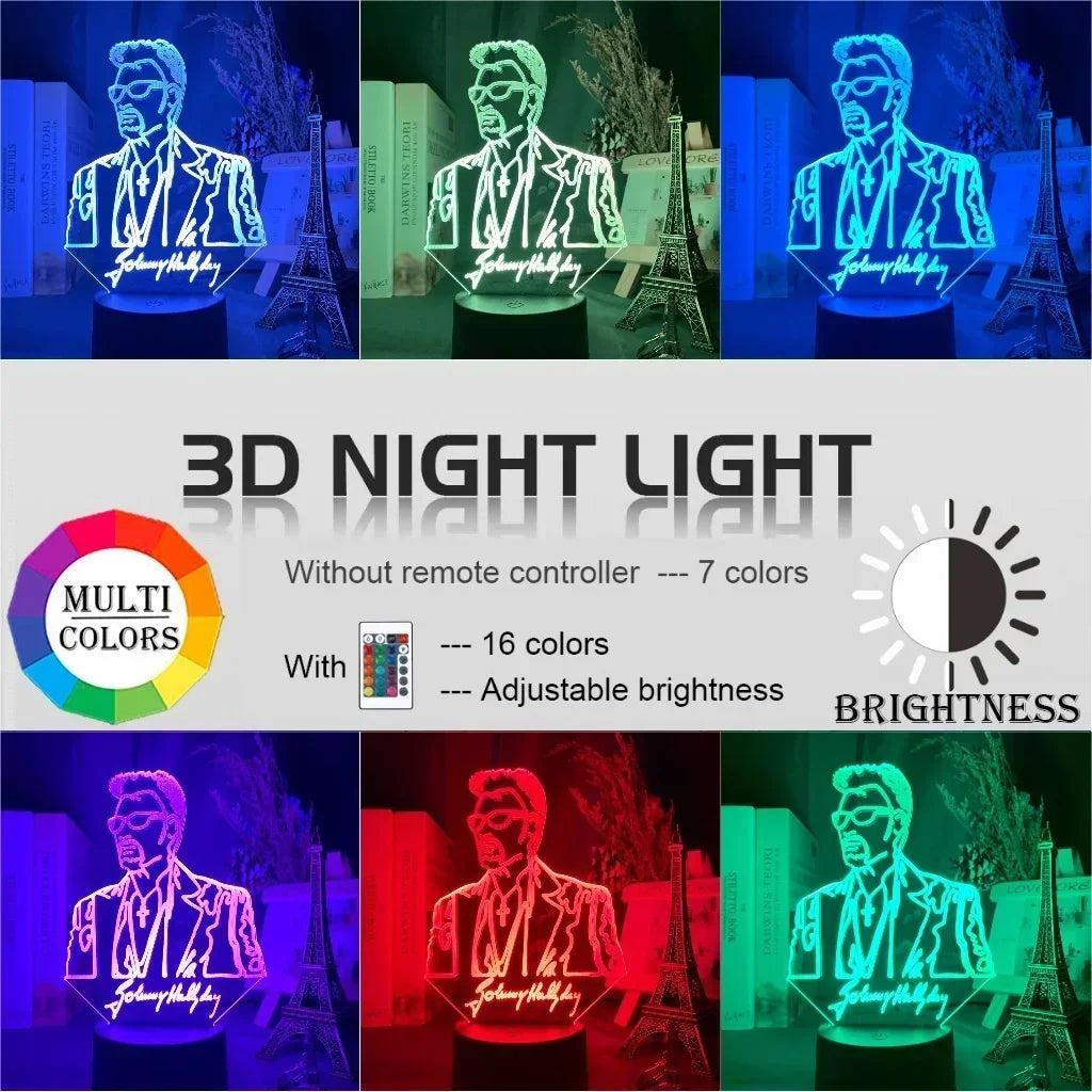 lampe nuit 3d portrait johnny hallyday veilleuse led couleur changeante telecommande usb