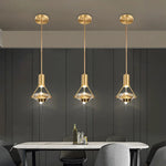 suspension lumineuse moderne cristal or transparent chambre salon led minimaliste