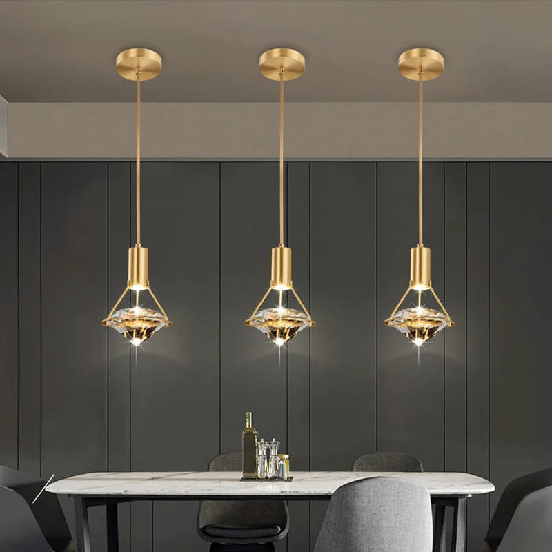 suspension lumineuse moderne cristal or transparent chambre salon led minimaliste
