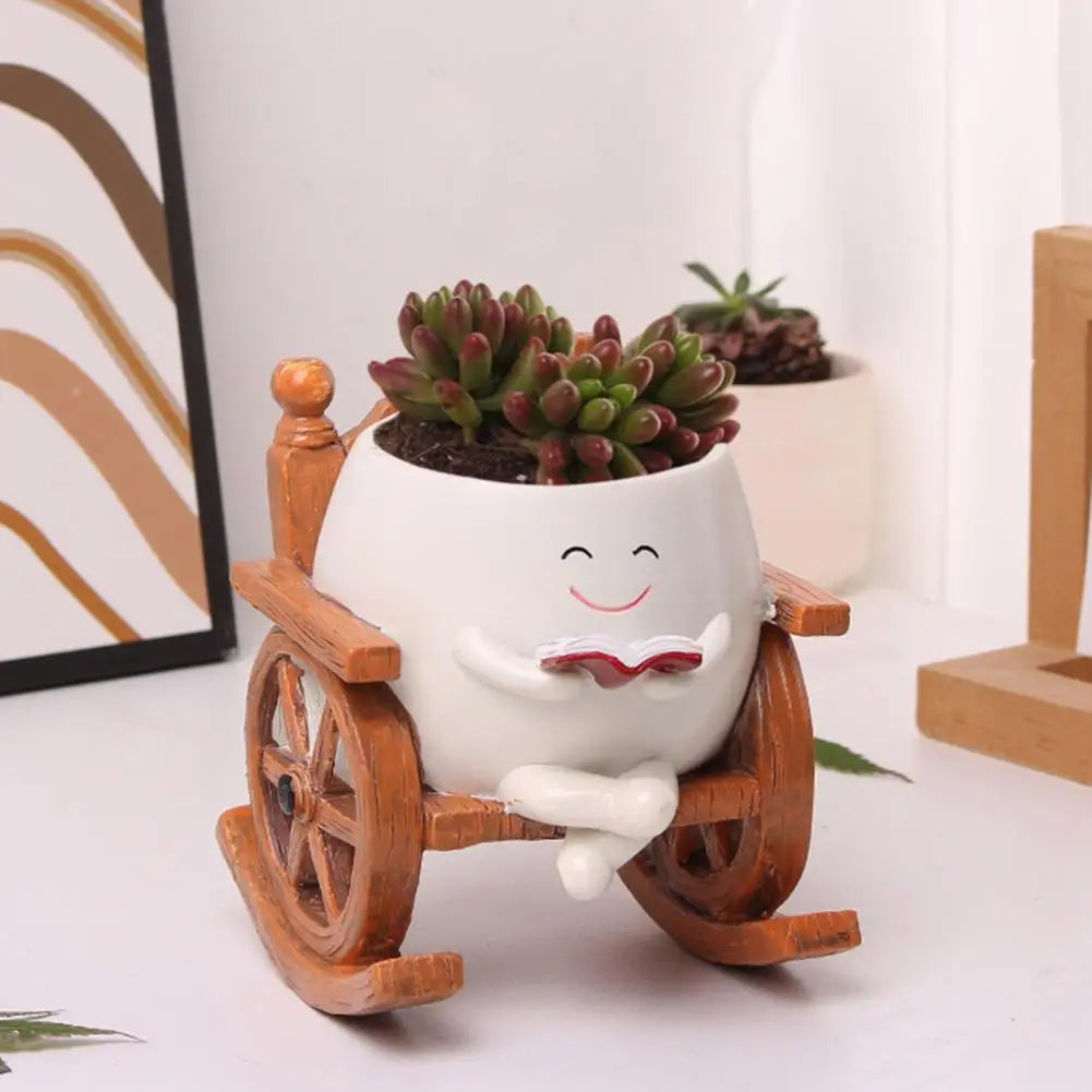 pot fleurs résine blanc succulente souriante fauteuil bascule literature decoratif mignonextérieur