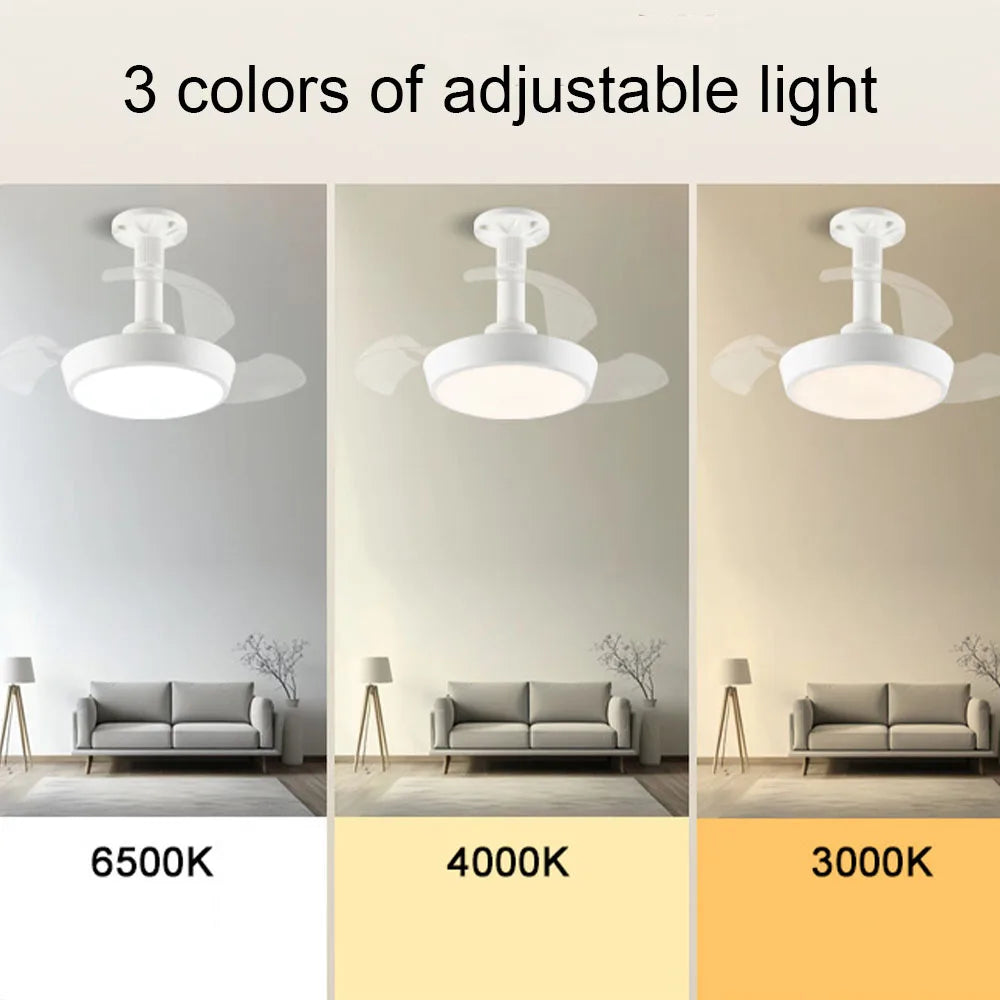 ventilateur lampe led moderne blanc télécommande vitesses flux lumineux certification ul rohs fcc