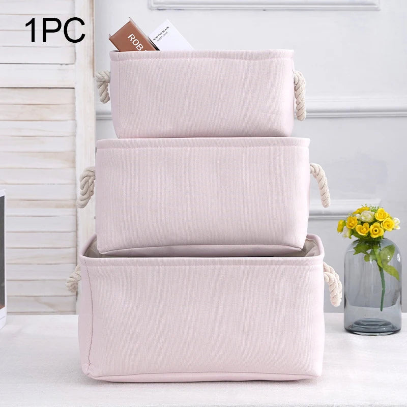 boîtes rangement lin bleu clair rose pâle vert pastel poignées corde respectueux environnement moderne