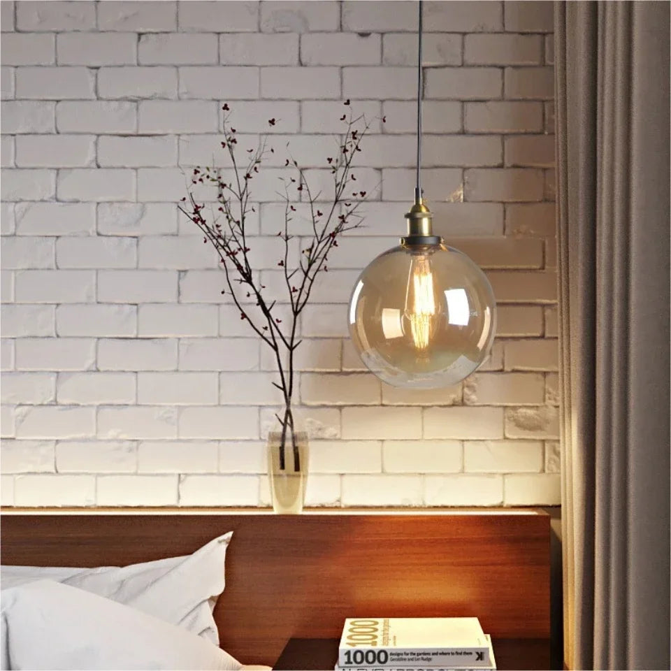 suspension lumineuse industrielle vintage transparente ampoule filament dorée câble suspendu chambre salon