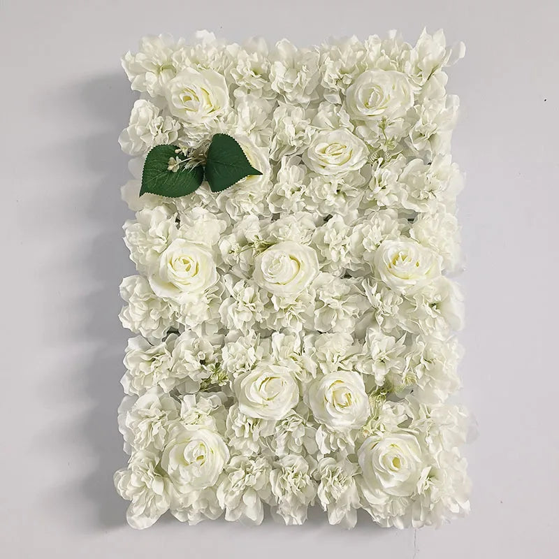 panneau mural moderne floral décoration mariage anniversaire extérieur blanc rose clair hortensias feuilles vertes