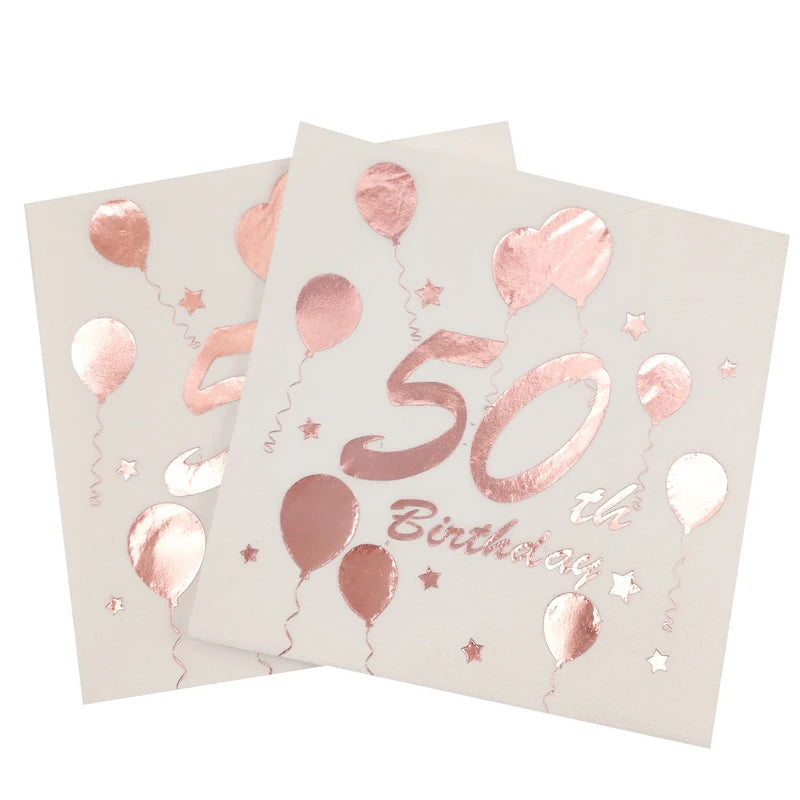 serviettes jetables anniversaire rose doré ballons étoiles motifs décoratifs fêtes adultes chiffres festive