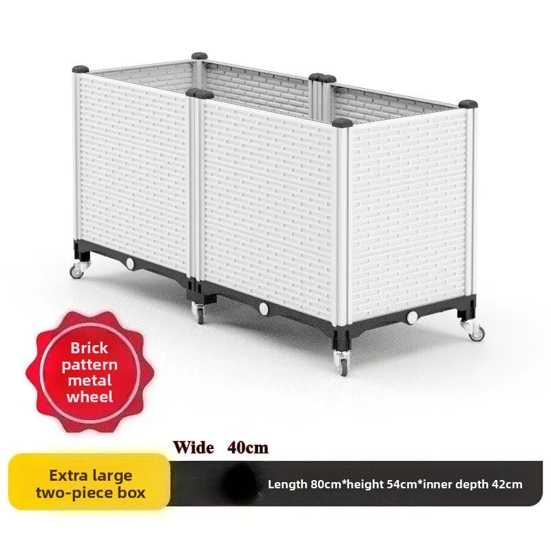 bac légumes blanc gris moderne roulettes drainage opacité motif brique
