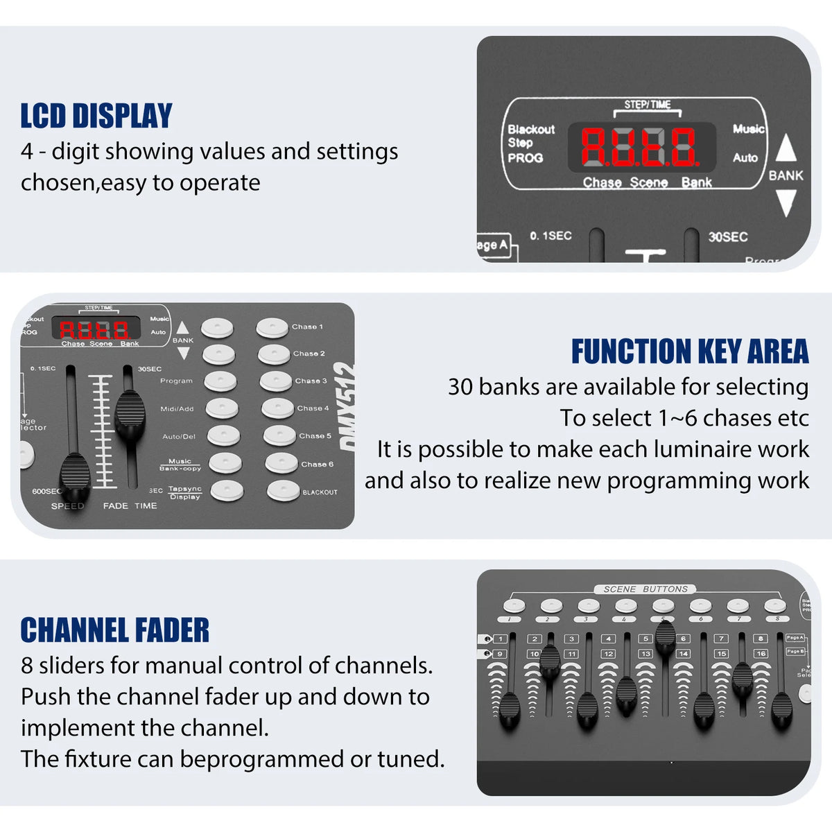 contrôleur d'éclairage scène DMX 512 LED professionnel 192 canaux console autoinstallation moderne