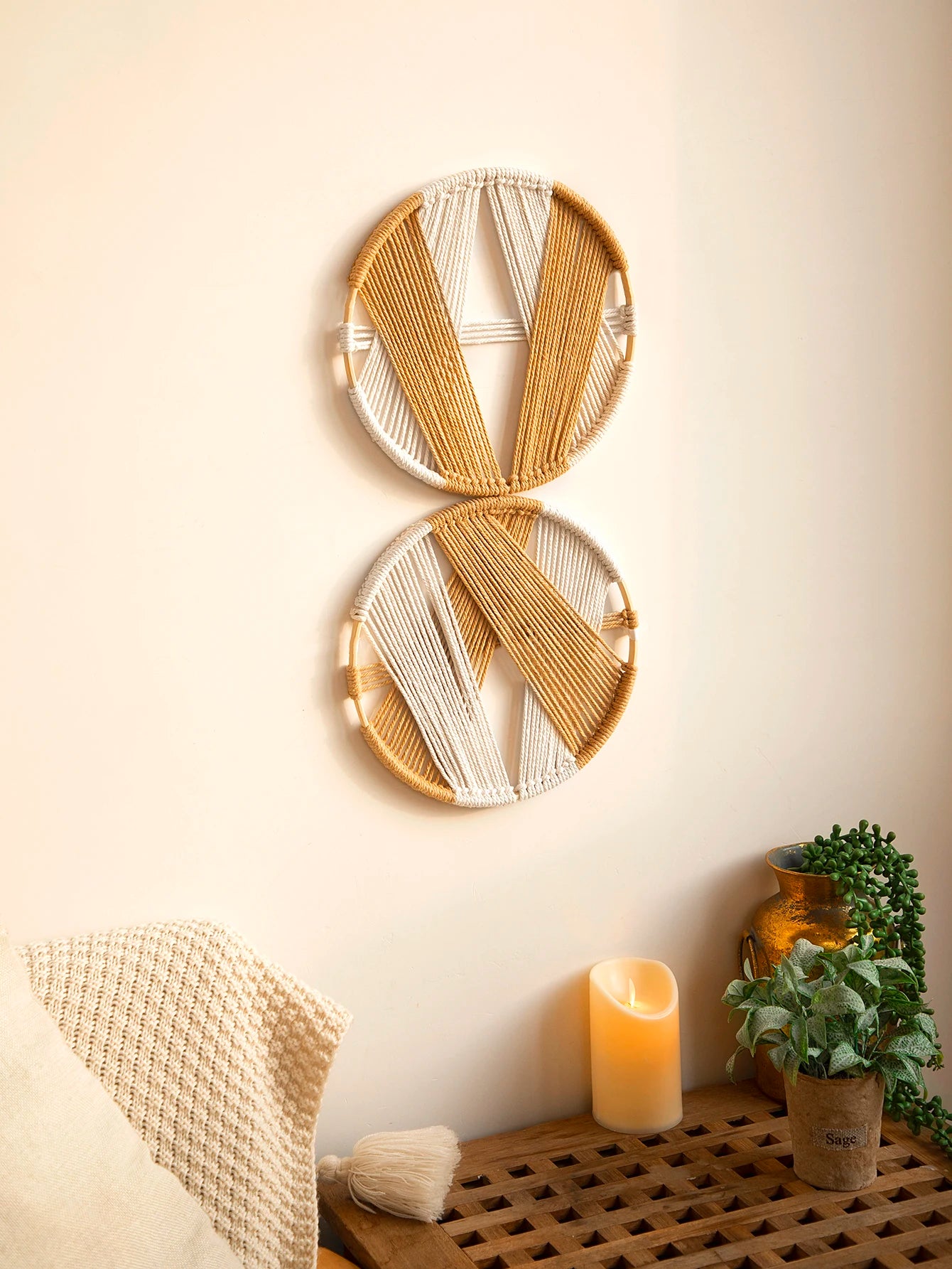 Attrape-rêves macramé bambou abricot décoration murale bohème