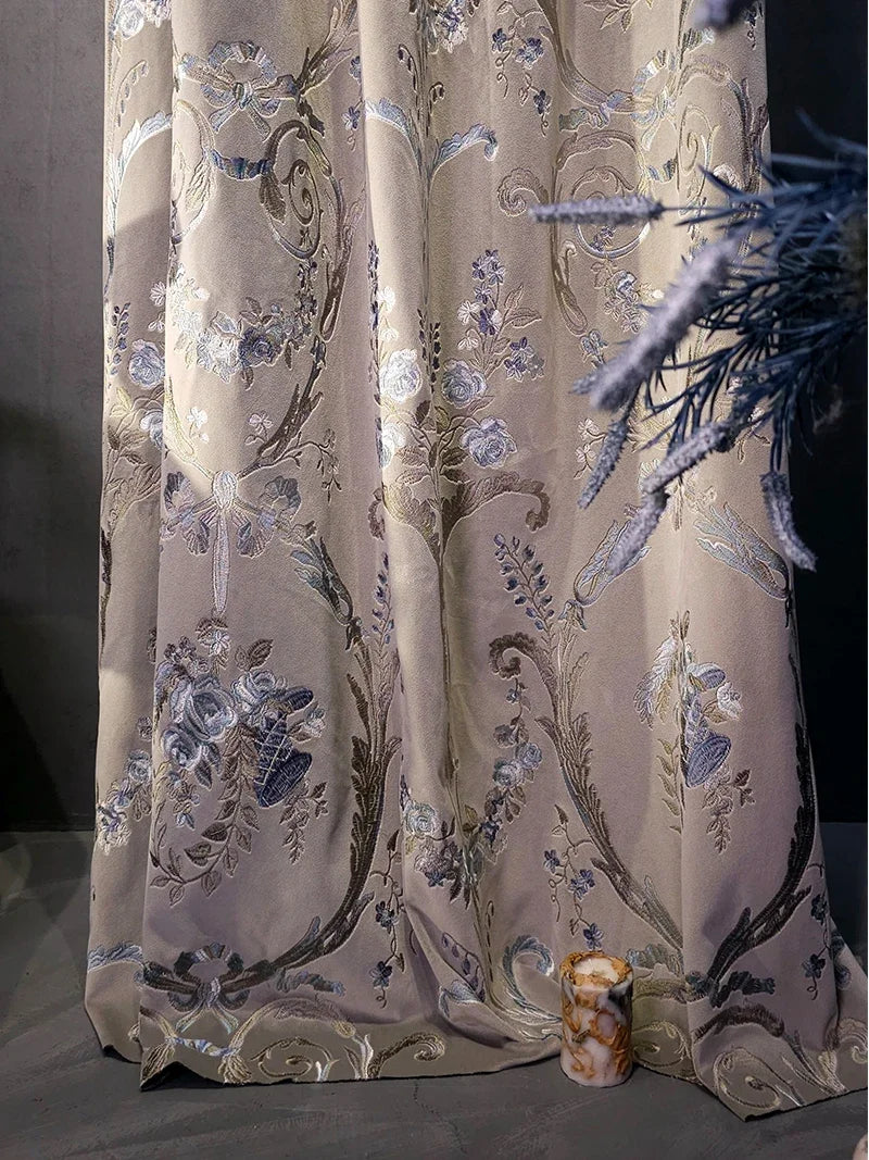 rideau floral classique beige gris bleu doré opaques salon chambre