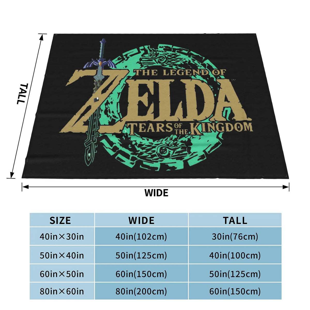 couverture graphique legend zelda noir vert doré 125x100cm moderne salon voyage