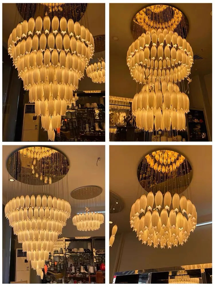 suspension lumineuse moderne blanc feuilles fines chaines minimaliste led