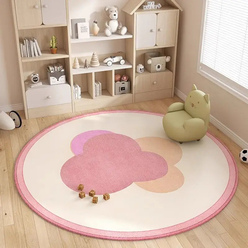 tapis rond nuage enfant moderne rose clair antidérapant 80x80cm 120x120cm salon chambre