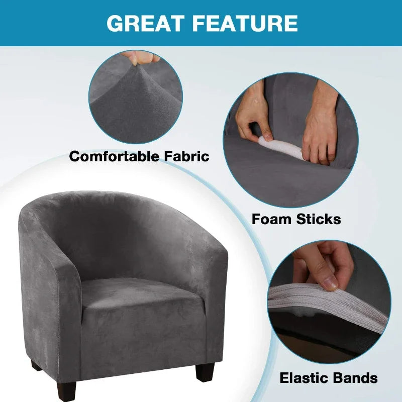 Housse fauteuil velours gris foncé étirable moderne élastiques canapé intérieur extérieur