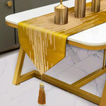table cuisine élégante rayures dorées tissu brillant moderne or marron tassel doré polyester coton