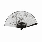 éventails pliants traditionnels chinois fleurs papillons calligraphie paysages noir blanc bleu gris rose support