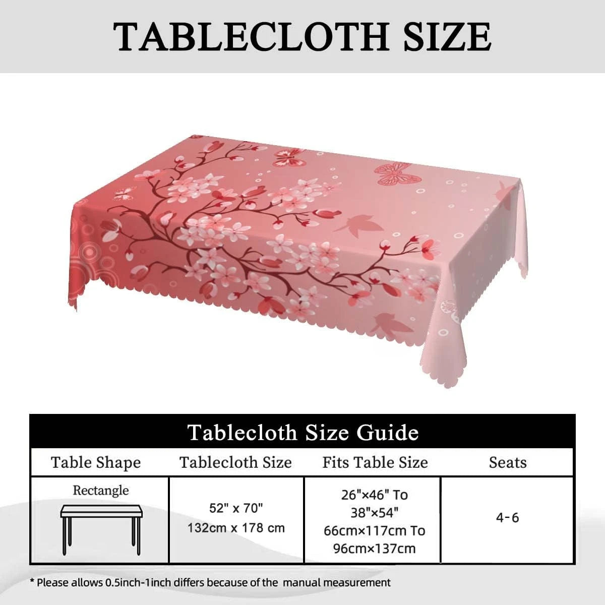 nappe table moderne fleurs cerisier rose papillons motifs floraux réutilisable polyester dimension 132cm 178cm